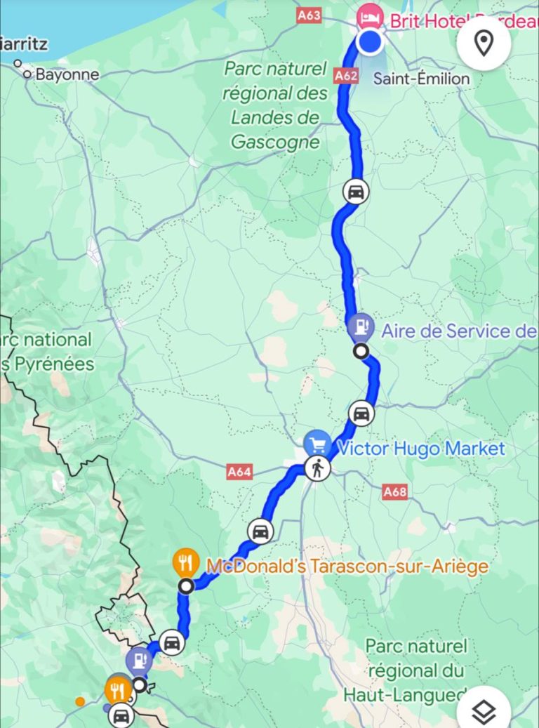 Castellar de n'Hug, Spain -> Toulouse, France -> Bordeaux, France 392…