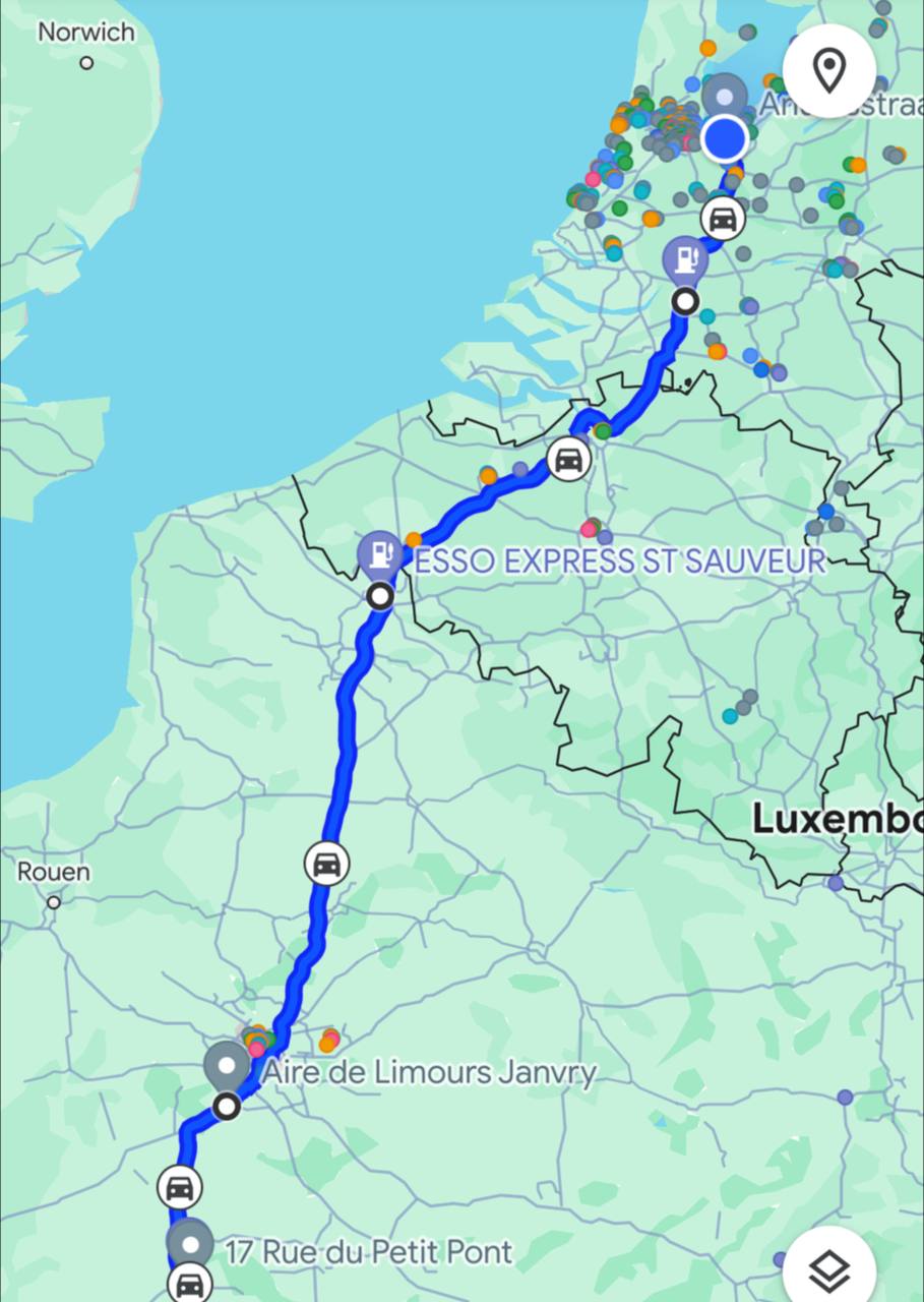 Orleans, France -> Netherlands, Almere652 km