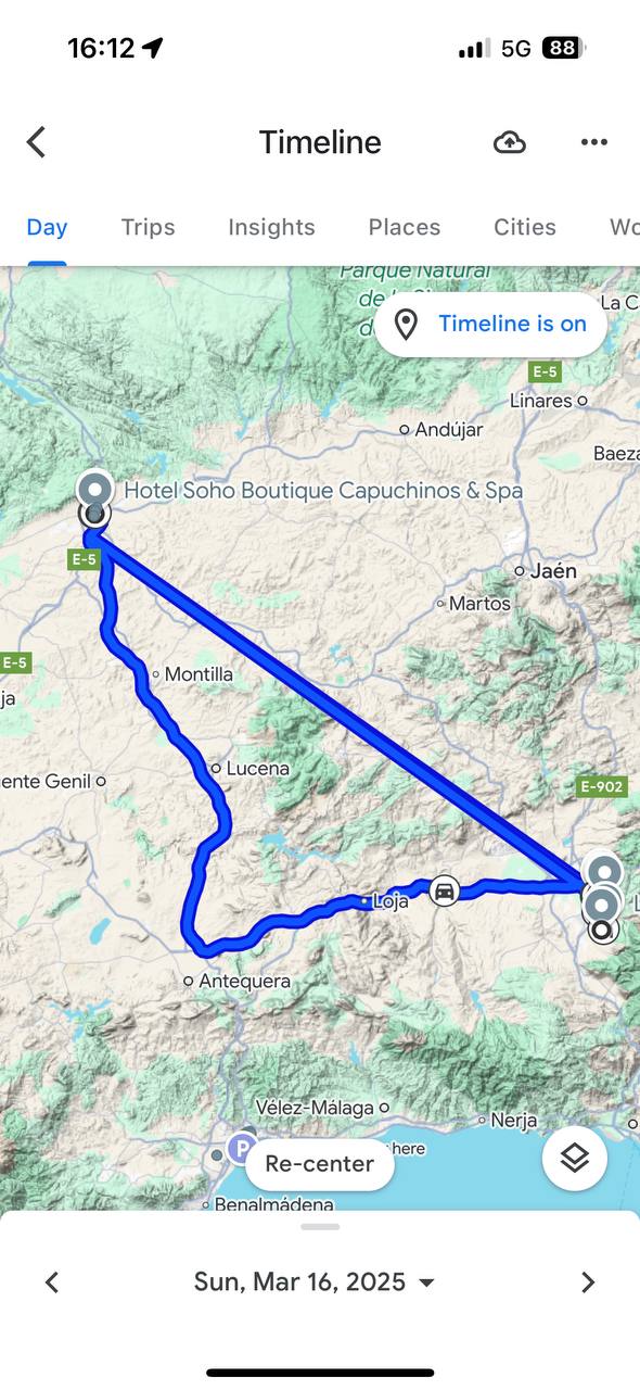 Malaga -> Granada -> Cordoba -> Seville -> Malaga #cartravel