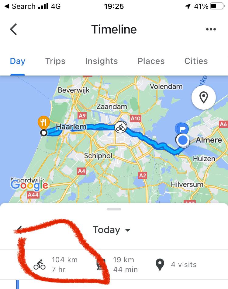 I didn't use the train, so I think I need to add 19km plus.