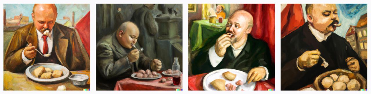 “Dutch Lenin eating Russian meat dumplings in the Netherlands.” Denis van Gogh